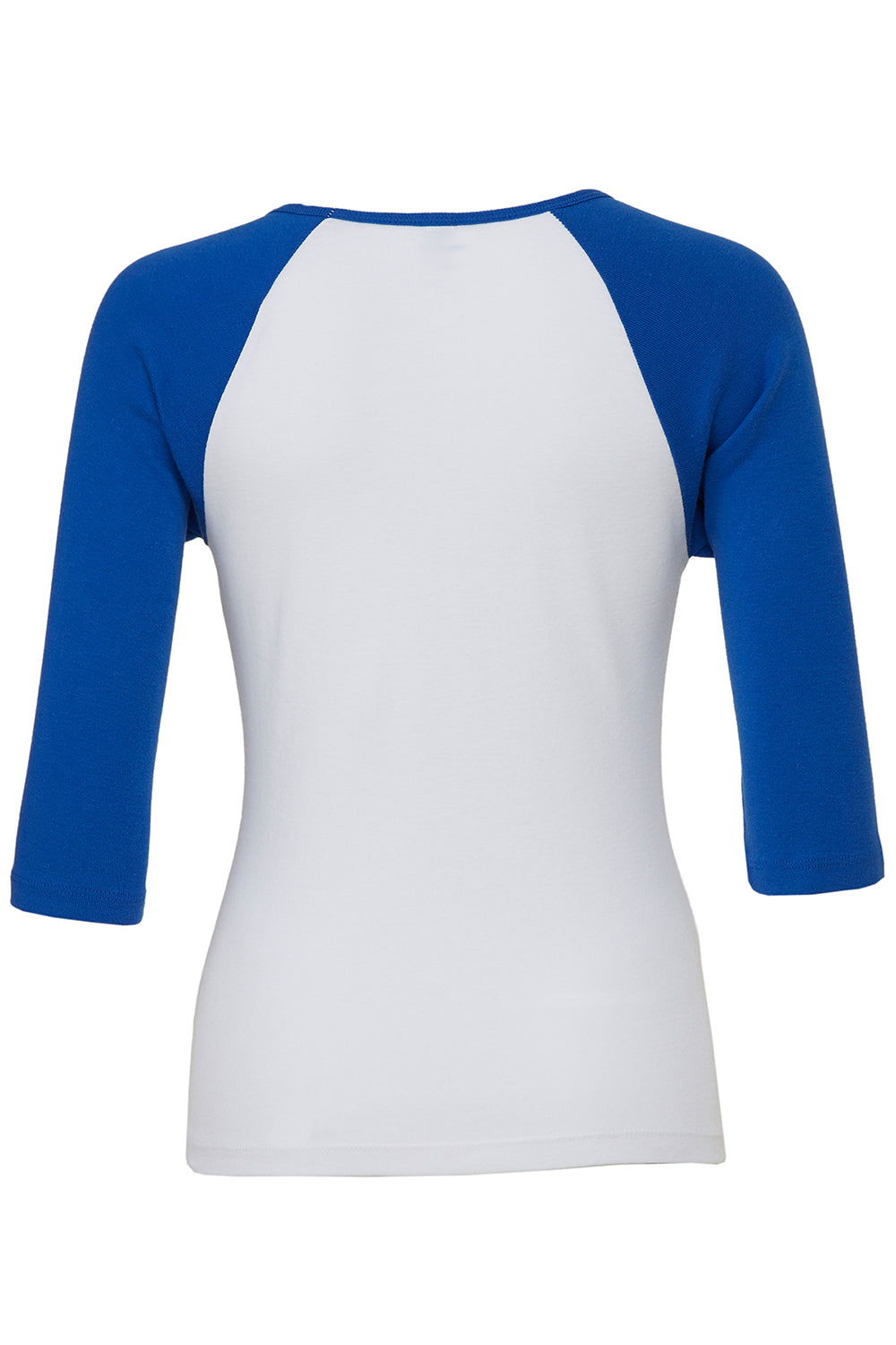 Bella + Canvas B2000/2000 Womens 3/4 Sleeve Crewneck T-Shirt White/True Royal Blue Flat Back