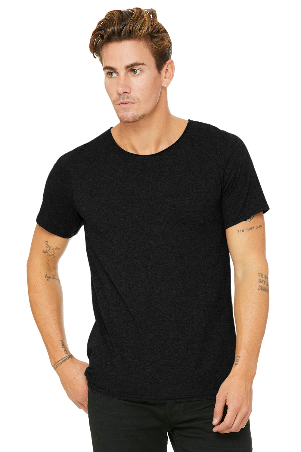 Bella + Canvas B3014/3014 Mens Jersey Short Sleeve Crewneck T-Shirt Black Model Front