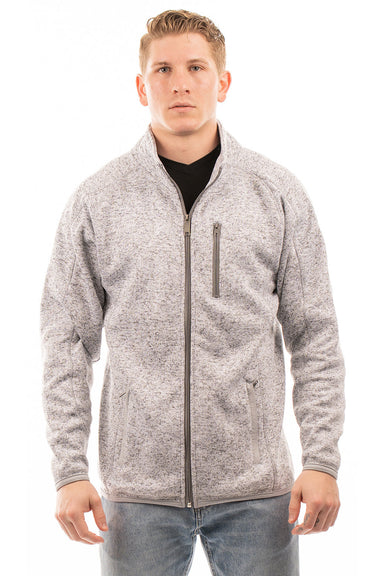 Burnside 3901 Mens Sweater Knit Full Zip Jacket Heather Grey Model Front