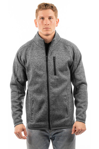 Burnside 3901 Mens Sweater Knit Full Zip Jacket Heather Charcoal Grey Model Front