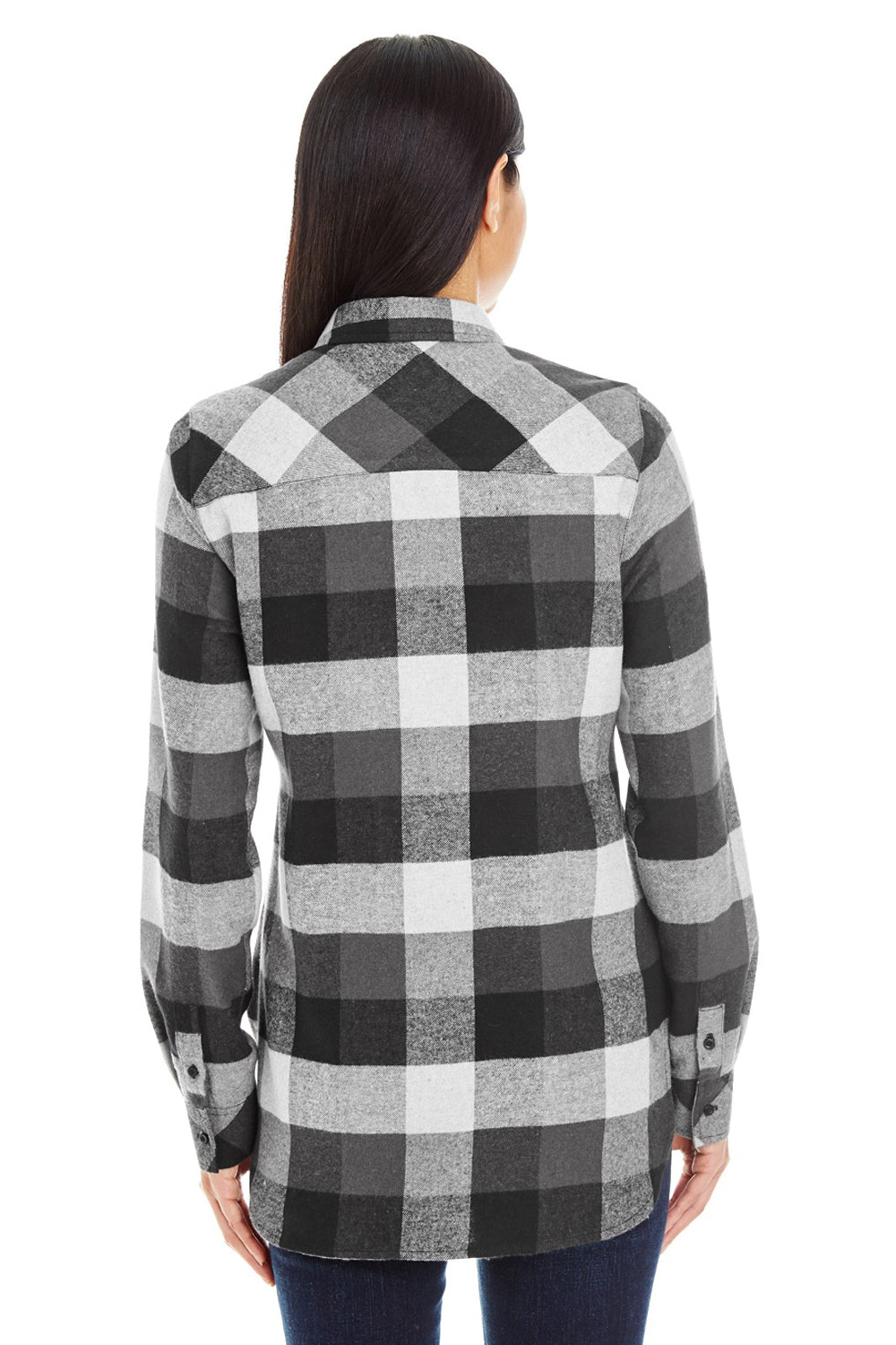 Burnside B5210/5210 Womens Boyfriend Flannel Long Sleeve Button Down Shirt w/ Double Pockets Black Model Back