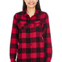Burnside Womens Boyfriend Flannel Long Sleeve Button Down Shirt w/ Double Pockets - Red/Black