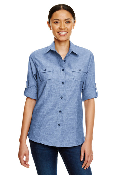 Burnside 5255 Womens Long Sleeve Button Down Shirt w/ Double Pockets Light Denim Model Front