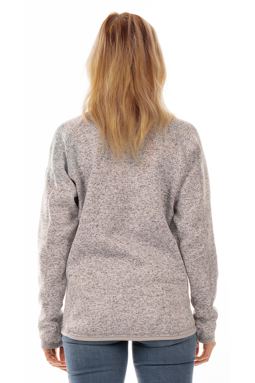 Burnside 5901 Womens Sweater Knit Full Zip Jacket Heather Grey Model Back