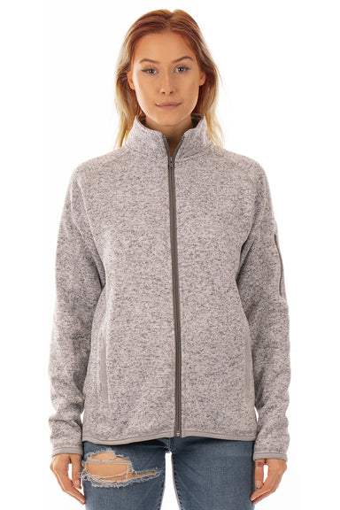 Burnside 5901 Womens Sweater Knit Full Zip Jacket Heather Grey Model Front