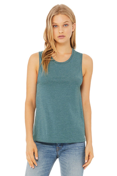 Bella + Canvas BC6003/6003 Womens Jersey Muscle Tank Top Heather Deep Teal Blue Model Front