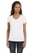 Bella + Canvas B6005/6005 Womens Jersey Short Sleeve V-Neck T-Shirt White Model Front