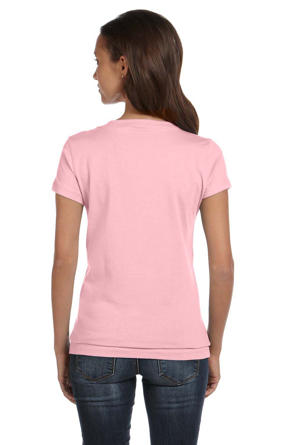 Bella + Canvas B6005/6005 Womens Jersey Short Sleeve V-Neck T-Shirt Pink Model Back