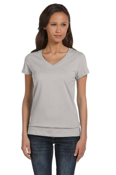 Bella + Canvas B6005/6005 Womens Jersey Short Sleeve V-Neck T-Shirt Heather Grey Model Front