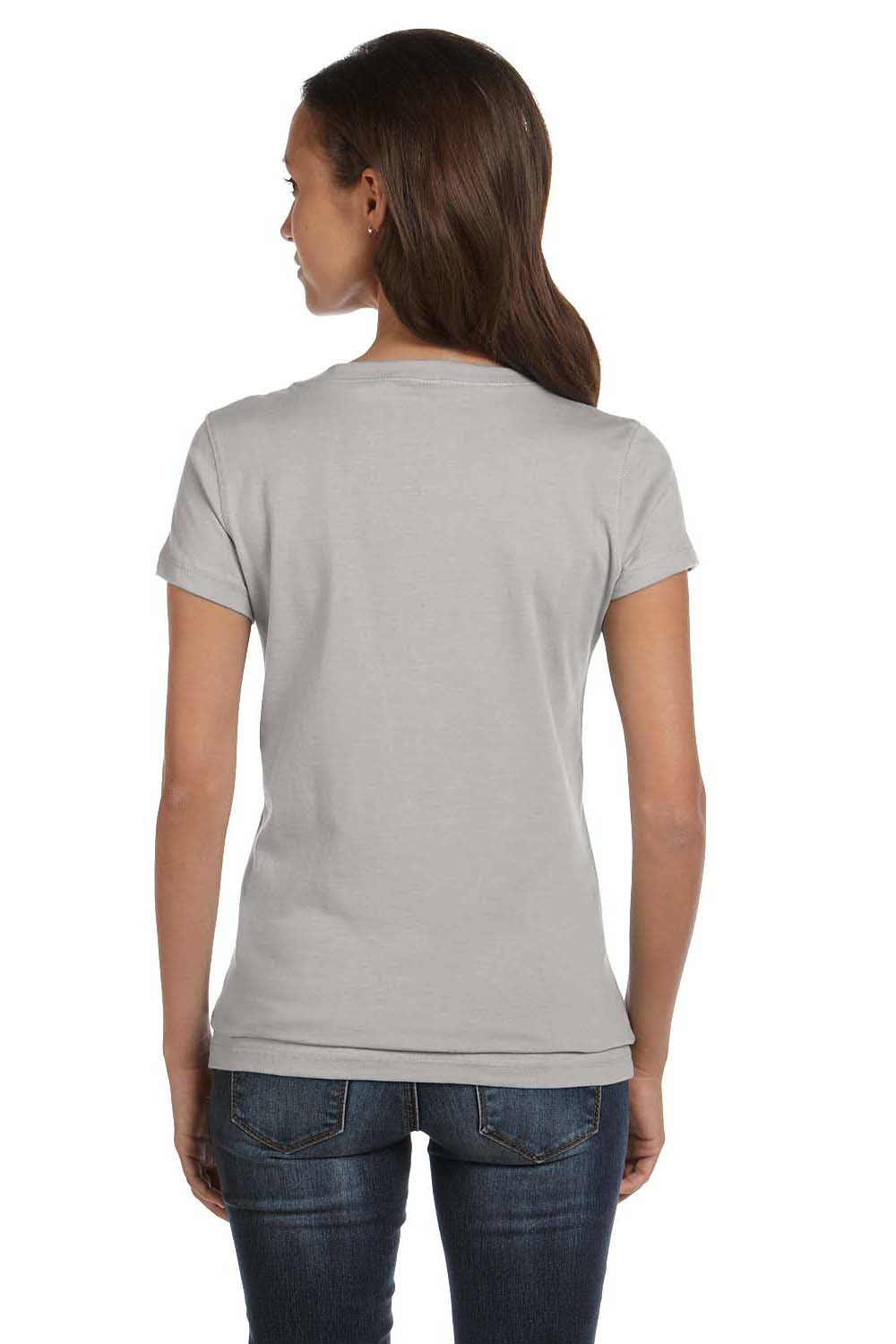 Bella + Canvas B6005/6005 Womens Jersey Short Sleeve V-Neck T-Shirt Heather Grey Model Back
