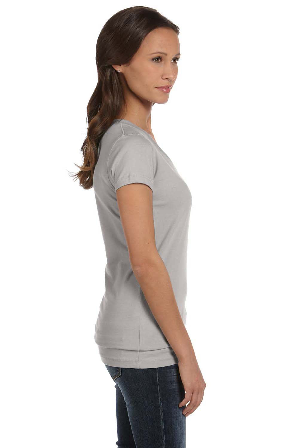 Bella + Canvas B6005/6005 Womens Jersey Short Sleeve V-Neck T-Shirt Heather Grey Model Side