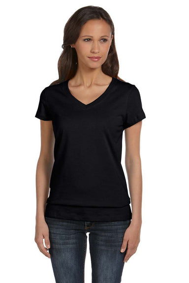 Bella + Canvas B6005/6005 Womens Jersey Short Sleeve V-Neck T-Shirt Black Model Front