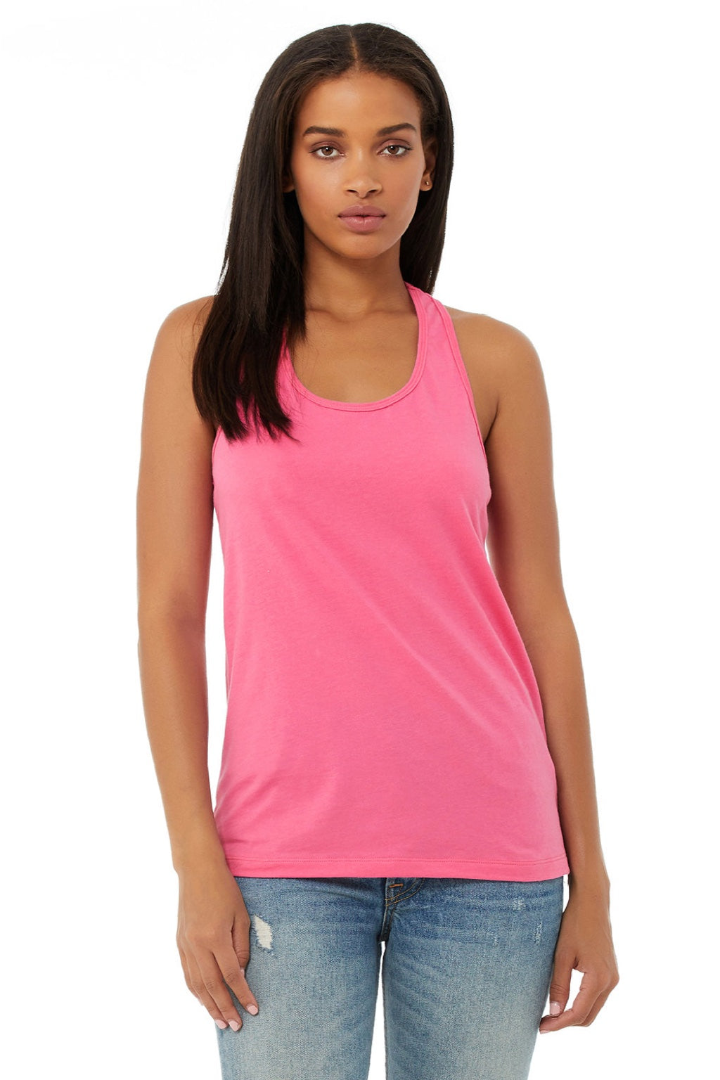 Bella + Canvas BC6008/6008 Womens Jersey Tank Top Charity Pink Model Front
