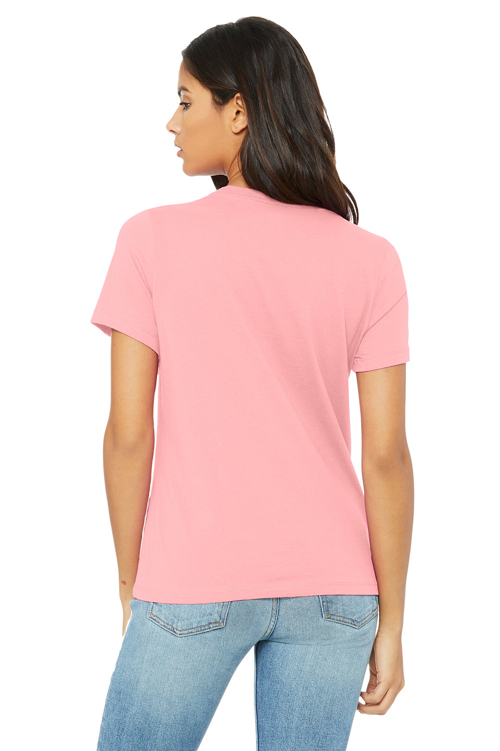 Bella + Canvas BC6400/B6400/6400 Womens Relaxed Jersey Short Sleeve Crewneck T-Shirt Pink Model Back