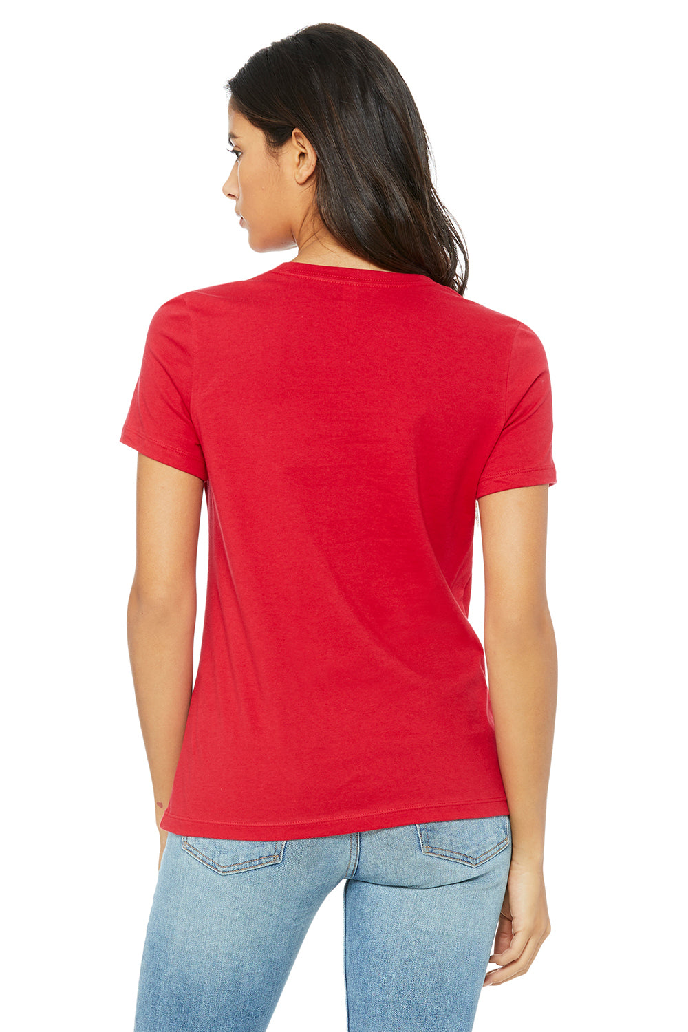 Bella + Canvas BC6400/B6400/6400 Womens Relaxed Jersey Short Sleeve Crewneck T-Shirt Red Model Back