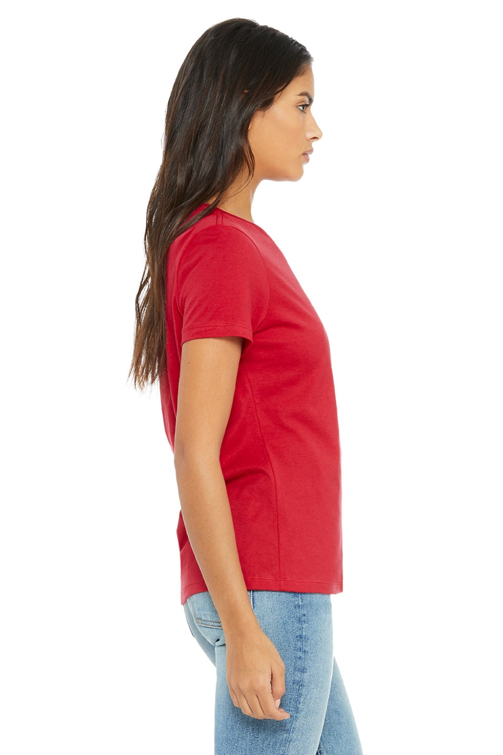 Bella + Canvas BC6400/6400 Womens Relaxed Jersey Short Sleeve Crewneck T-Shirt Red Model Side
