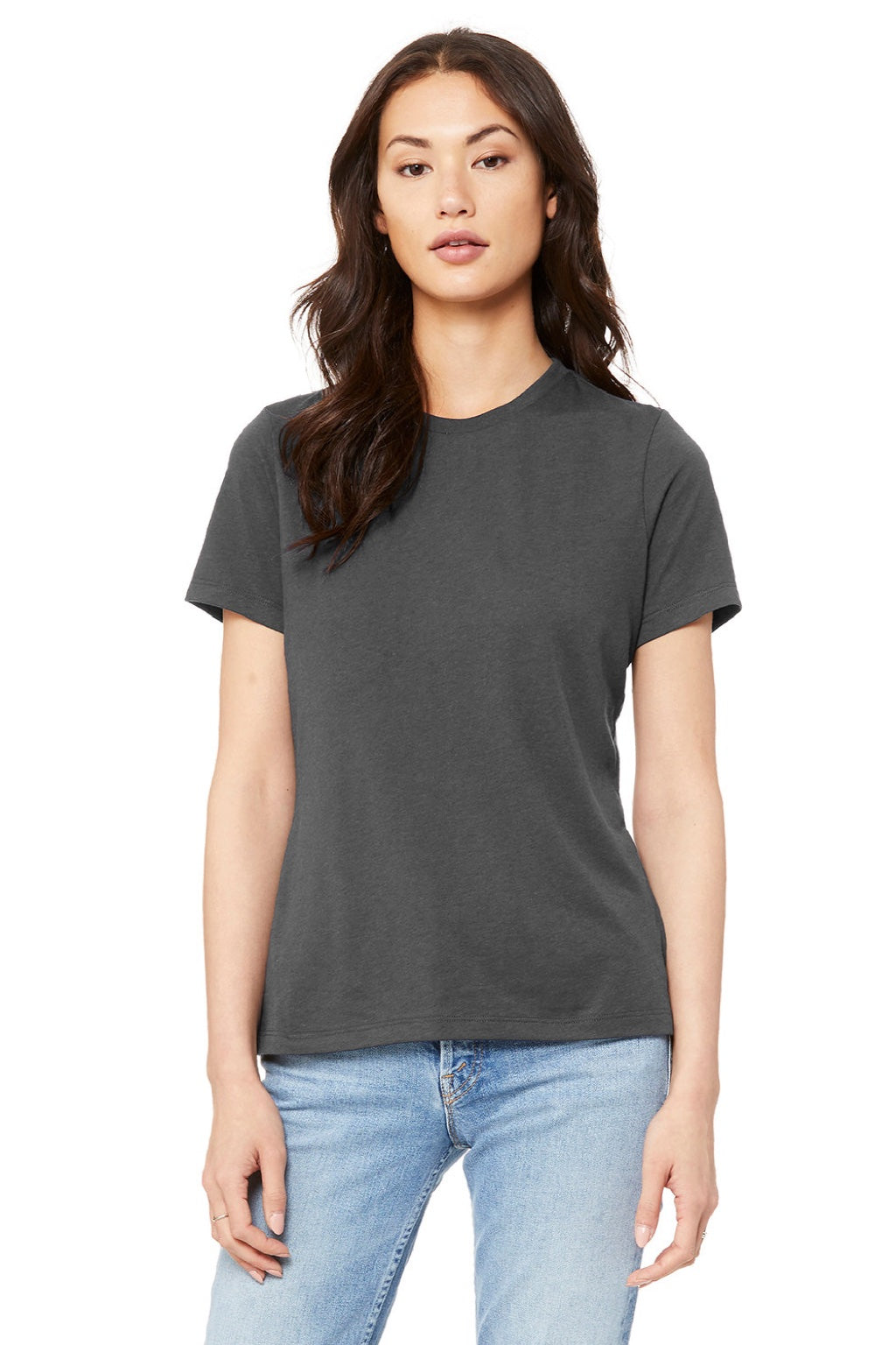 Bella + Canvas BC6400/6400 Womens Relaxed Jersey Short Sleeve Crewneck T-Shirt Asphalt Grey Model Front