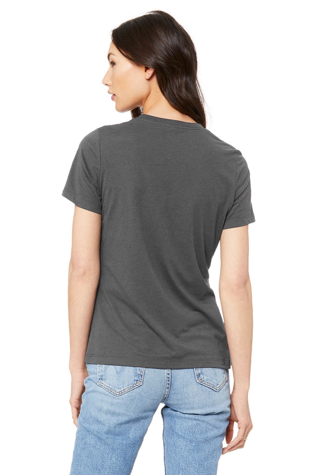 Bella + Canvas BC6400/6400 Womens Relaxed Jersey Short Sleeve Crewneck T-Shirt Asphalt Grey Model Back