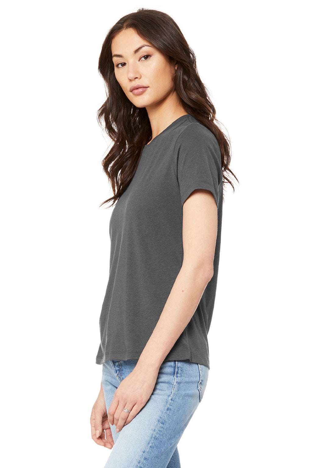 Bella + Canvas BC6400/6400 Womens Relaxed Jersey Short Sleeve Crewneck T-Shirt Asphalt Grey Model 3Q