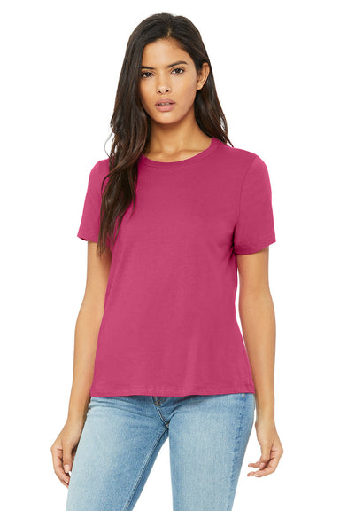Bella + Canvas BC6400/B6400/6400 Womens Relaxed Jersey Short Sleeve Crewneck T-Shirt Berry Pink Model Front