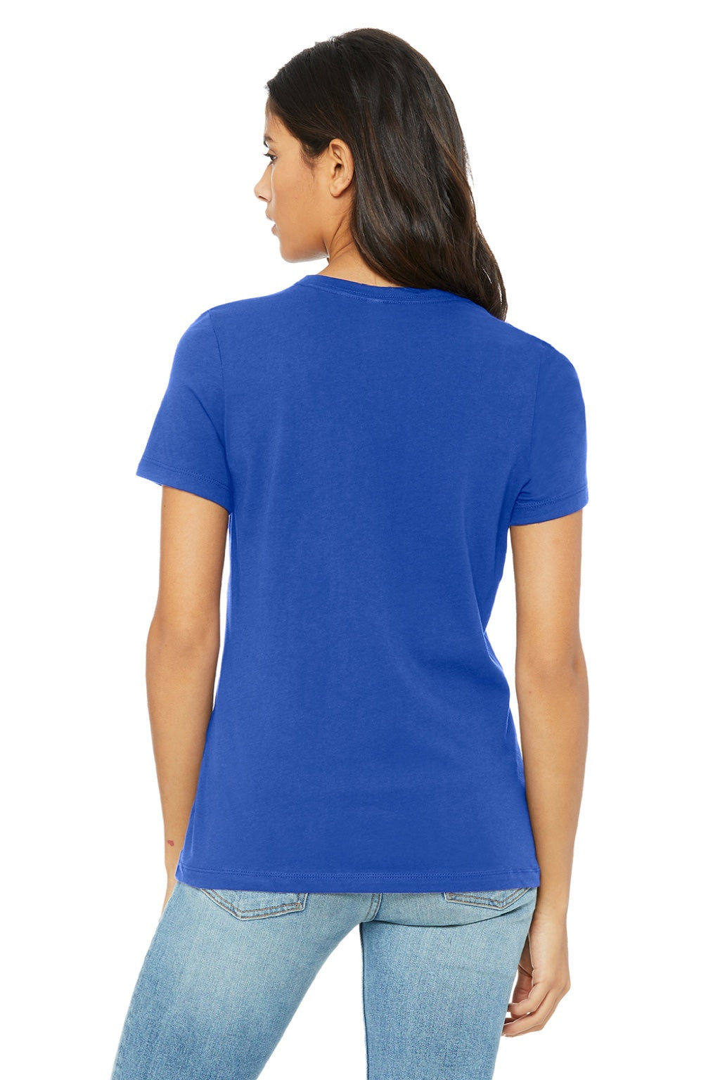 Bella + Canvas BC6400/6400 Womens Relaxed Jersey Short Sleeve Crewneck T-Shirt True Royal Blue Model Back