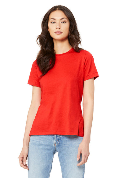 Bella + Canvas BC6400/B6400/6400 Womens Relaxed Jersey Short Sleeve Crewneck T-Shirt Poppy Red Model Front
