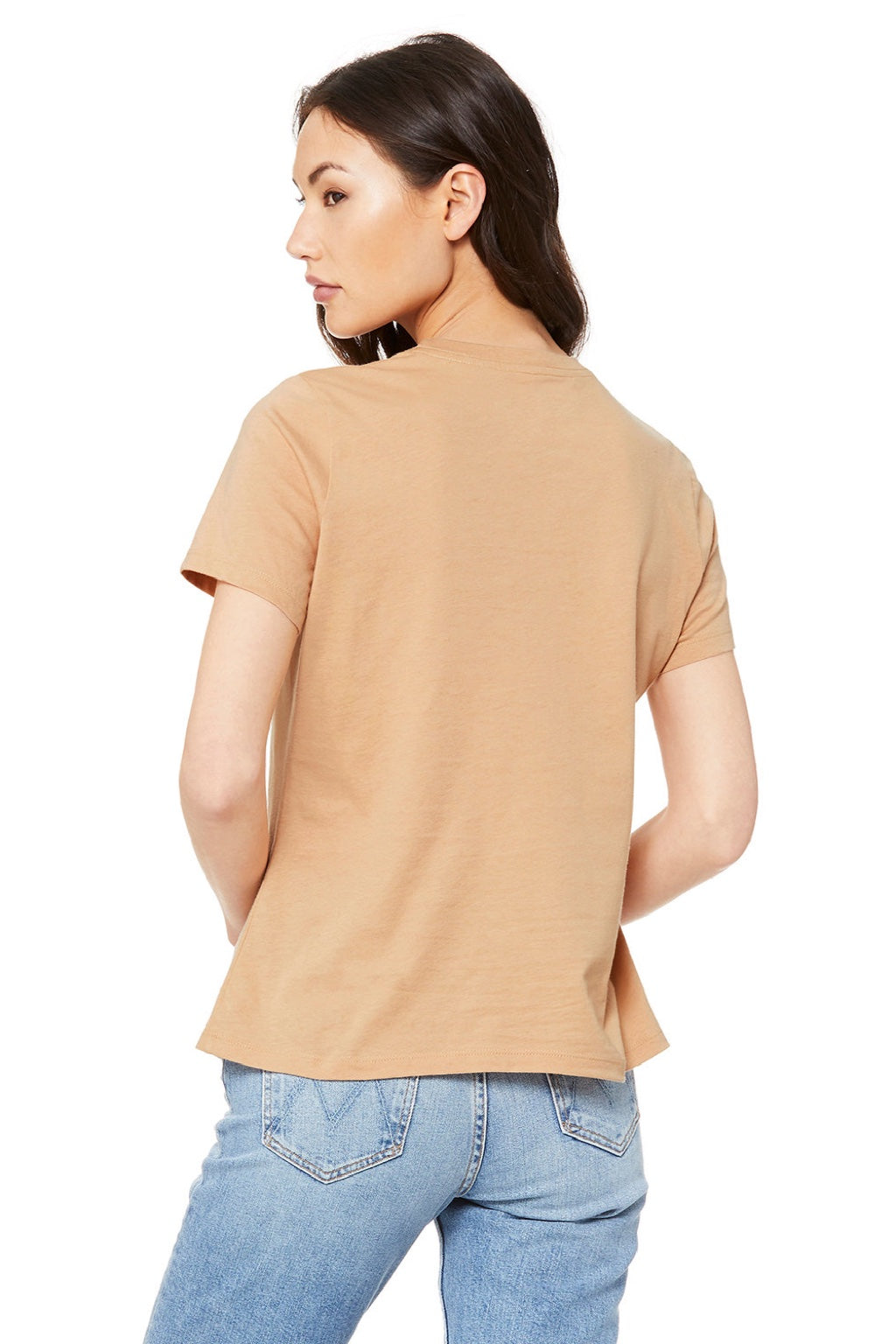 Bella + Canvas BC6400/6400 Womens Relaxed Jersey Short Sleeve Crewneck T-Shirt Sand Dune Model Back