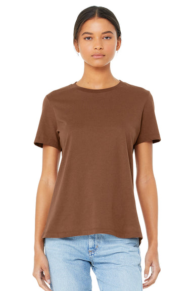 Bella + Canvas BC6400/B6400/6400 Womens Relaxed Jersey Short Sleeve Crewneck T-Shirt Chestnut Brown Model Front