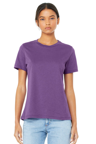 Bella + Canvas BC6400/B6400/6400 Womens Relaxed Jersey Short Sleeve Crewneck T-Shirt Royal Purple Model Front