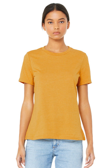 Bella + Canvas BC6400/6400 Womens Relaxed Jersey Short Sleeve Crewneck T-Shirt Mustard Yellow Model Front