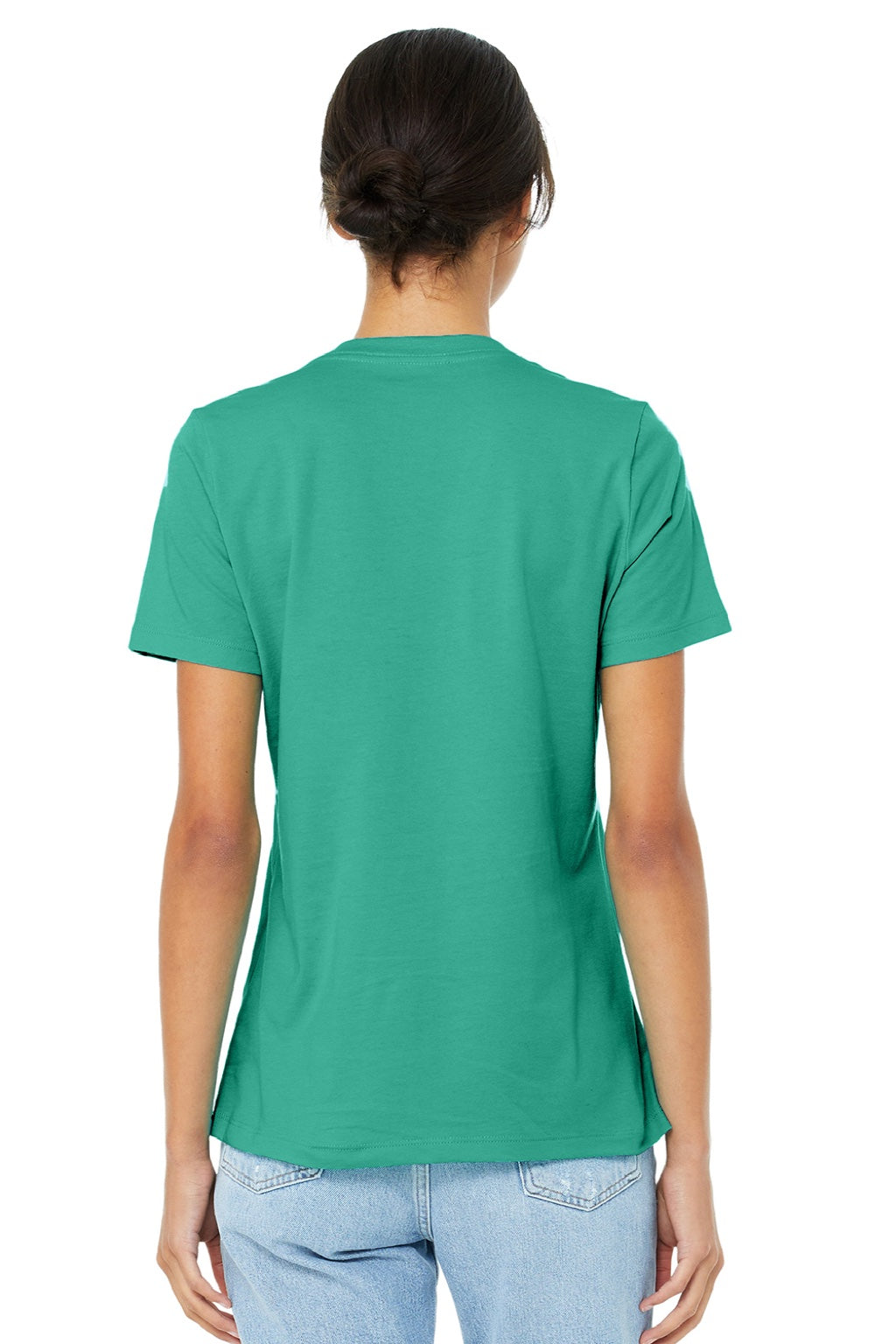 Bella + Canvas BC6400/6400 Womens Relaxed Jersey Short Sleeve Crewneck T-Shirt Teal Green Model Back