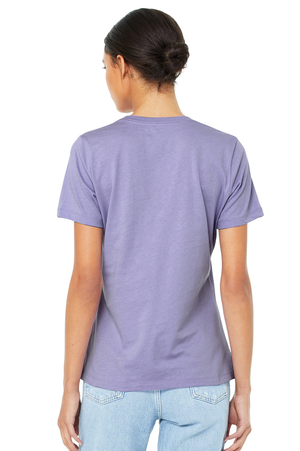 Bella + Canvas BC6400/B6400/6400 Womens Relaxed Jersey Short Sleeve Crewneck T-Shirt Dark Lavender Purple Model Back