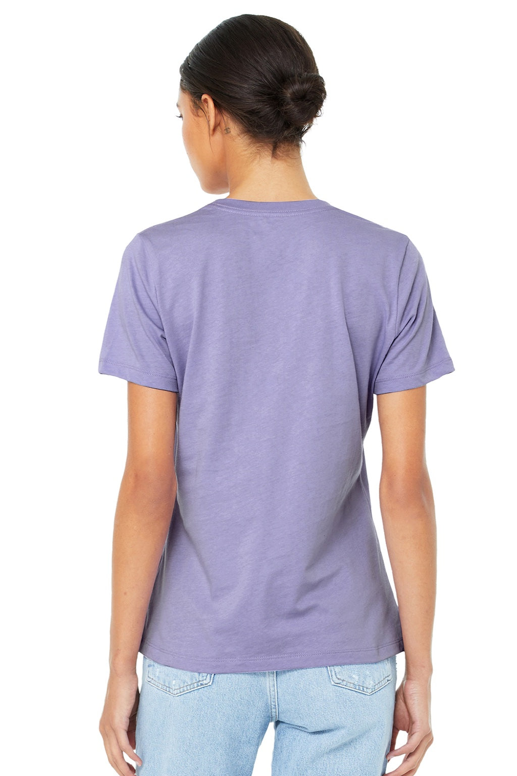 Bella + Canvas BC6400/6400 Womens Relaxed Jersey Short Sleeve Crewneck T-Shirt Dark Lavender Purple Model Back