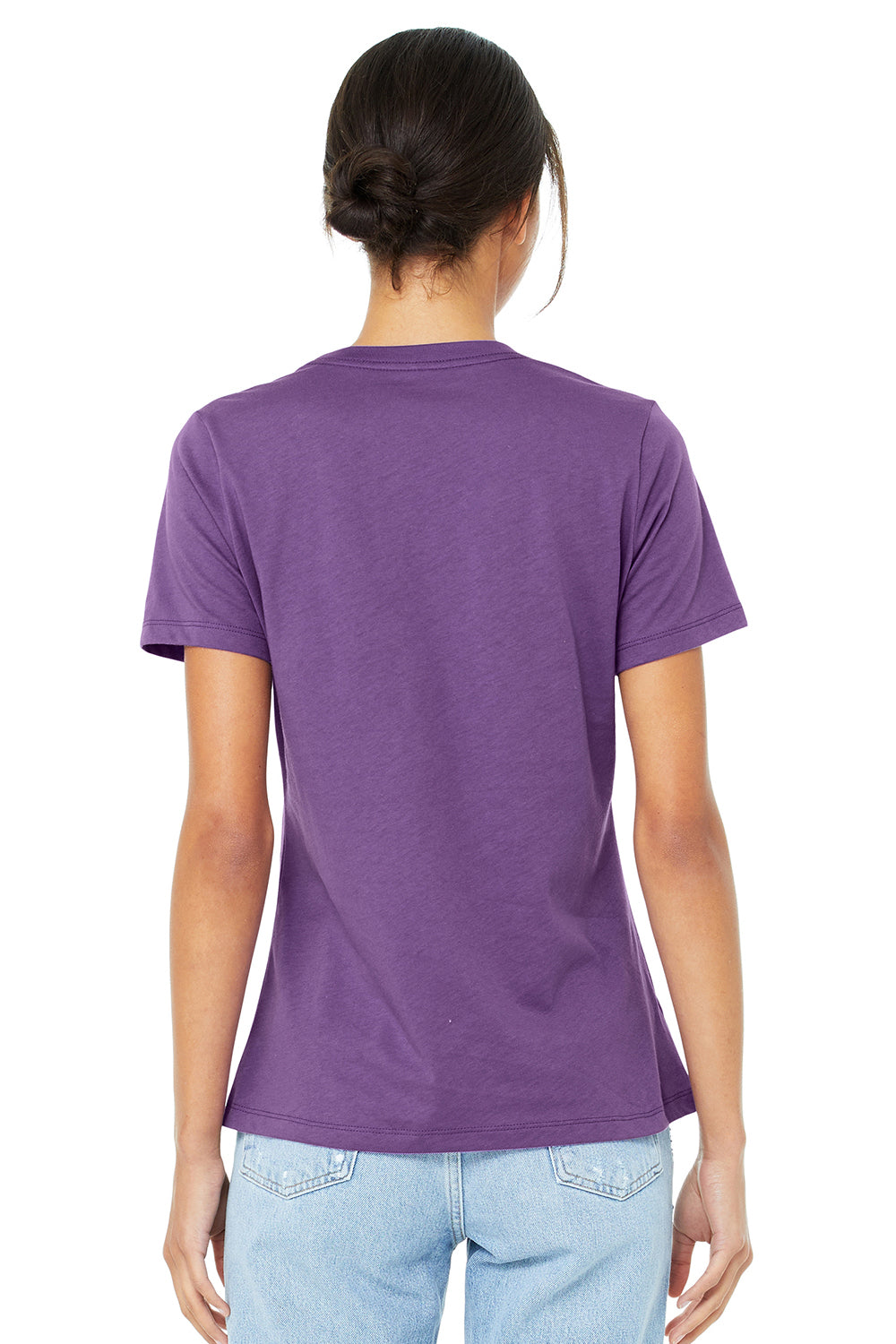 Bella + Canvas BC6400/B6400/6400 Womens Relaxed Jersey Short Sleeve Crewneck T-Shirt Royal Purple Model Back