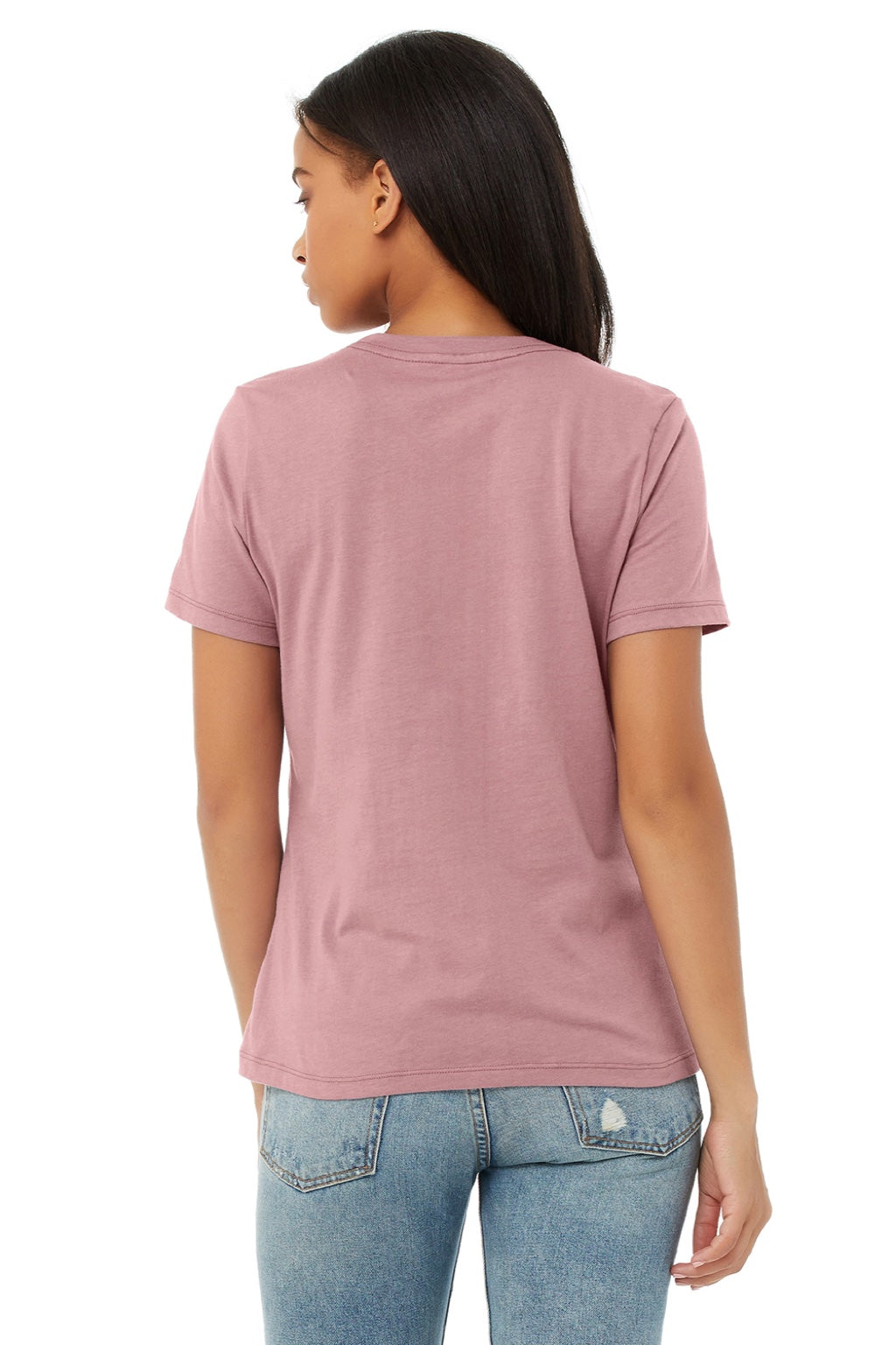 Bella + Canvas BC6400/6400 Womens Relaxed Jersey Short Sleeve Crewneck T-Shirt Orchid Model Back