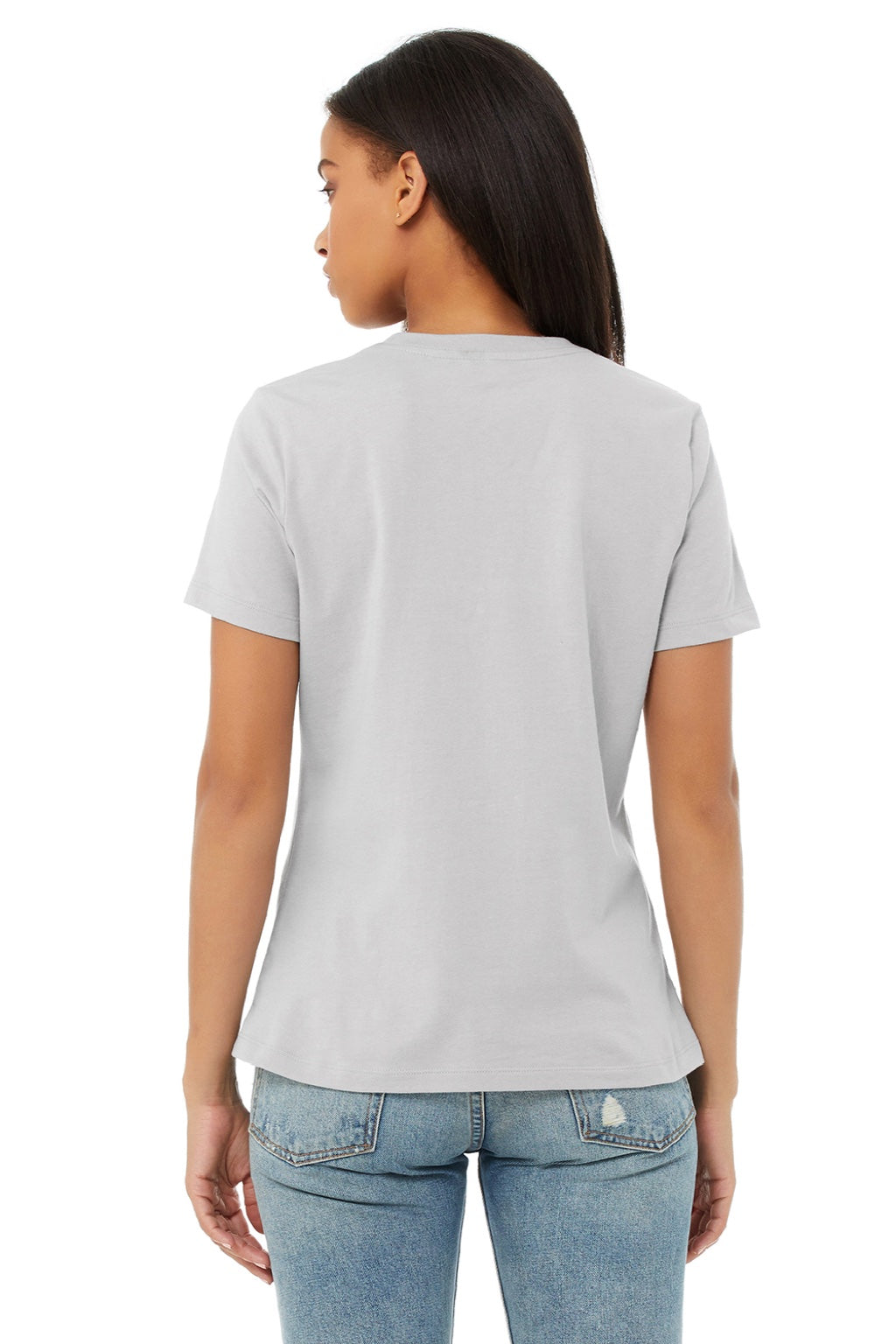 Bella + Canvas BC6400/6400 Womens Relaxed Jersey Short Sleeve Crewneck T-Shirt Solid Athletic Grey Model Back