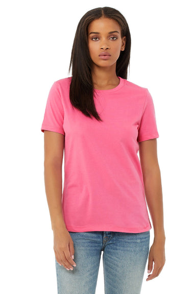 Bella + Canvas BC6400/6400 Womens Relaxed Jersey Short Sleeve Crewneck T-Shirt Charity Pink Model Front