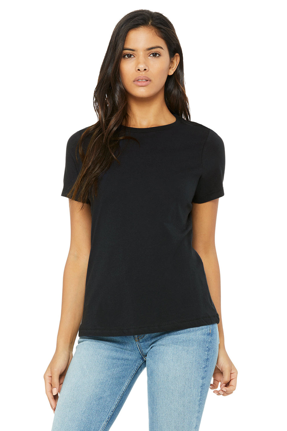 Bella + Canvas BC6400/B6400/6400 Womens Relaxed Jersey Short Sleeve Crewneck T-Shirt Vintage Black Model Front