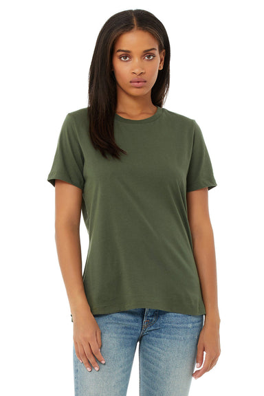 Bella + Canvas BC6400/B6400/6400 Womens Relaxed Jersey Short Sleeve Crewneck T-Shirt Military Green Model Front