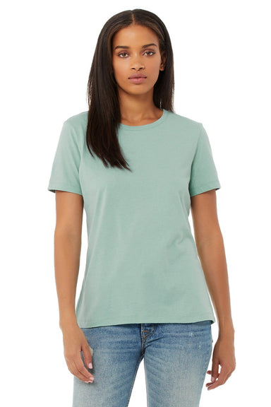 Bella + Canvas BC6400/6400 Womens Relaxed Jersey Short Sleeve Crewneck T-Shirt Dusty Blue Model Front