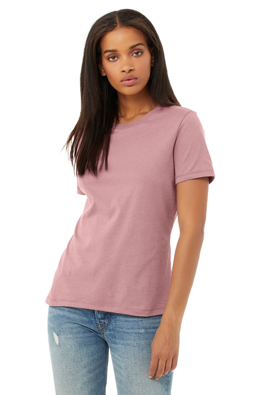 Bella + Canvas BC6400/6400 Womens Relaxed Jersey Short Sleeve Crewneck T-Shirt Orchid Model Front
