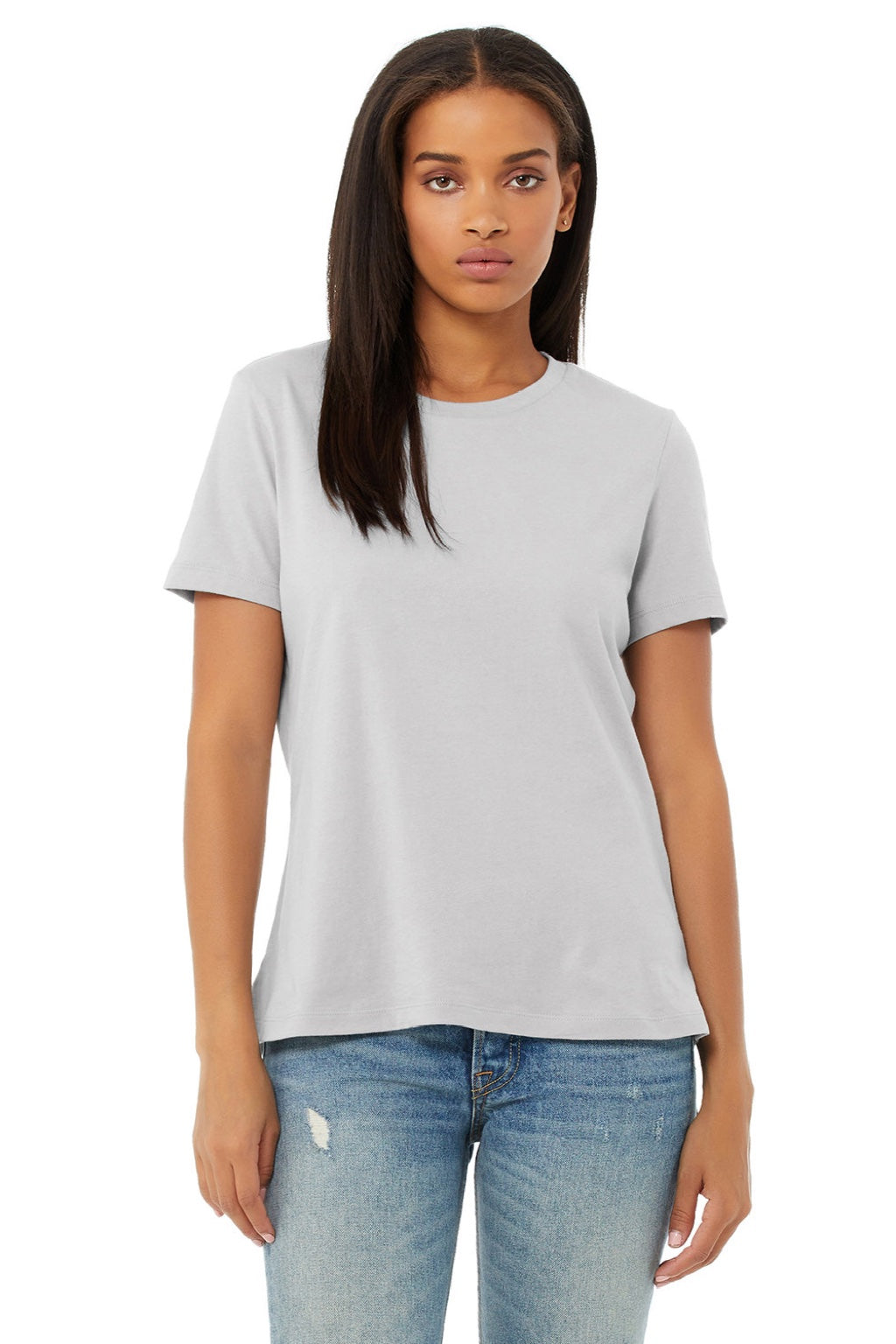 Bella + Canvas BC6400/6400 Womens Relaxed Jersey Short Sleeve Crewneck T-Shirt Solid Athletic Grey Model Front