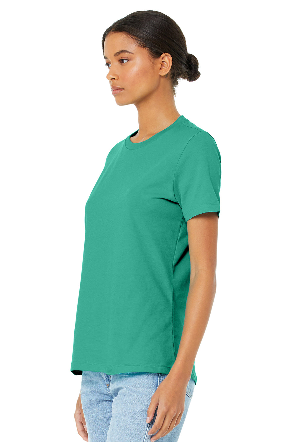 Bella + Canvas BC6400/B6400/6400 Womens Relaxed Jersey Short Sleeve Crewneck T-Shirt Teal Green Model 3Q