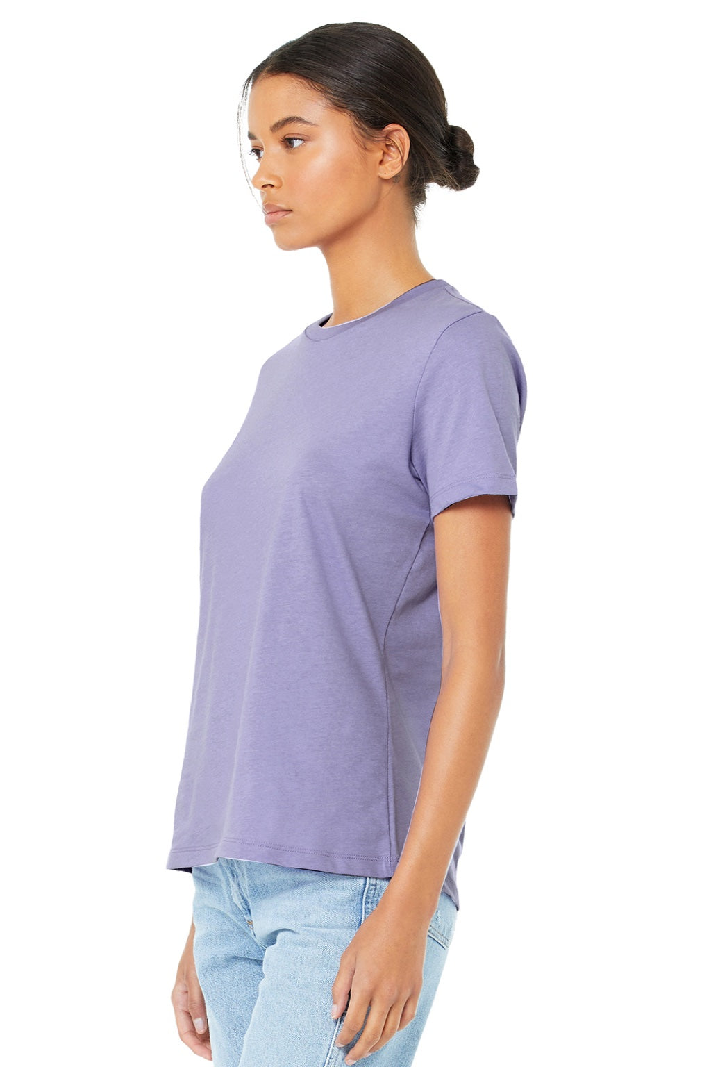 Bella + Canvas BC6400/6400 Womens Relaxed Jersey Short Sleeve Crewneck T-Shirt Dark Lavender Purple Model 3Q