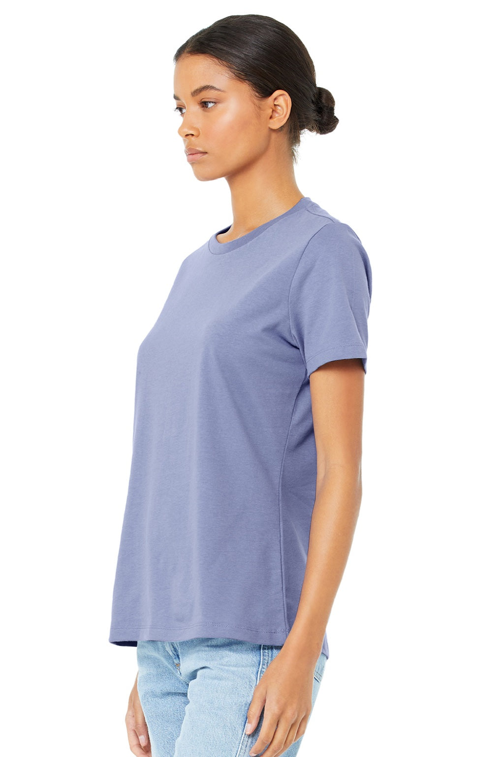 Bella + Canvas BC6400/6400 Womens Relaxed Jersey Short Sleeve Crewneck T-Shirt Lavender Blue Model 3Q