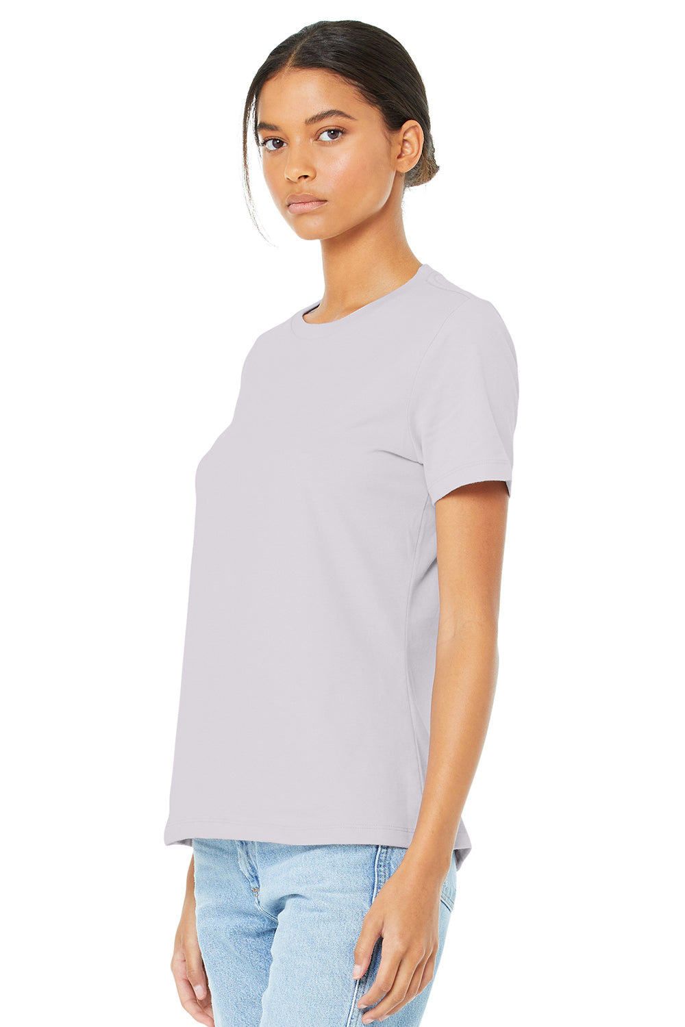 Bella + Canvas BC6400/B6400/6400 Womens Relaxed Jersey Short Sleeve Crewneck T-Shirt Lavender Dust Model 3Q