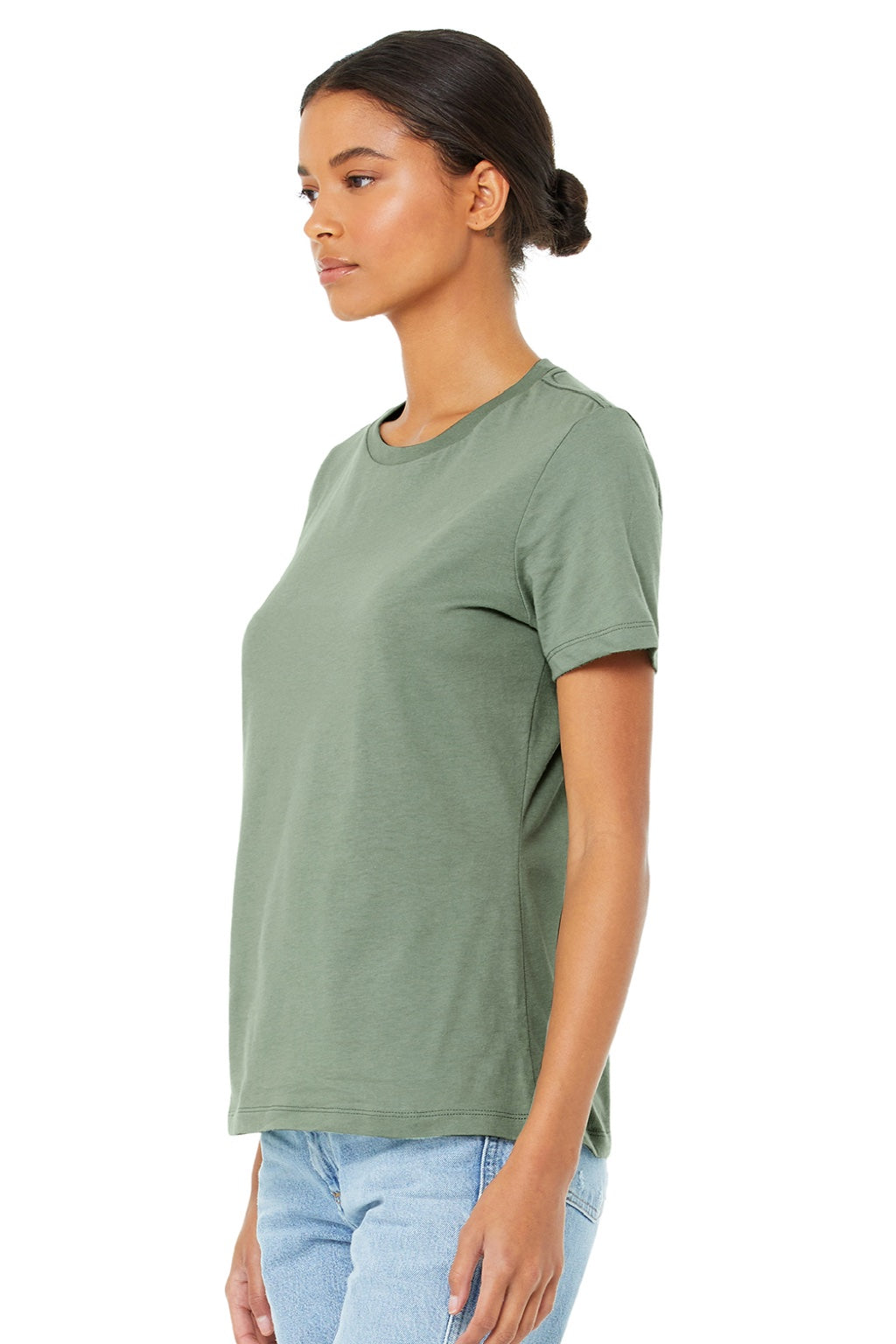 Bella + Canvas BC6400/6400 Womens Relaxed Jersey Short Sleeve Crewneck T-Shirt Sage Green Model 3Q