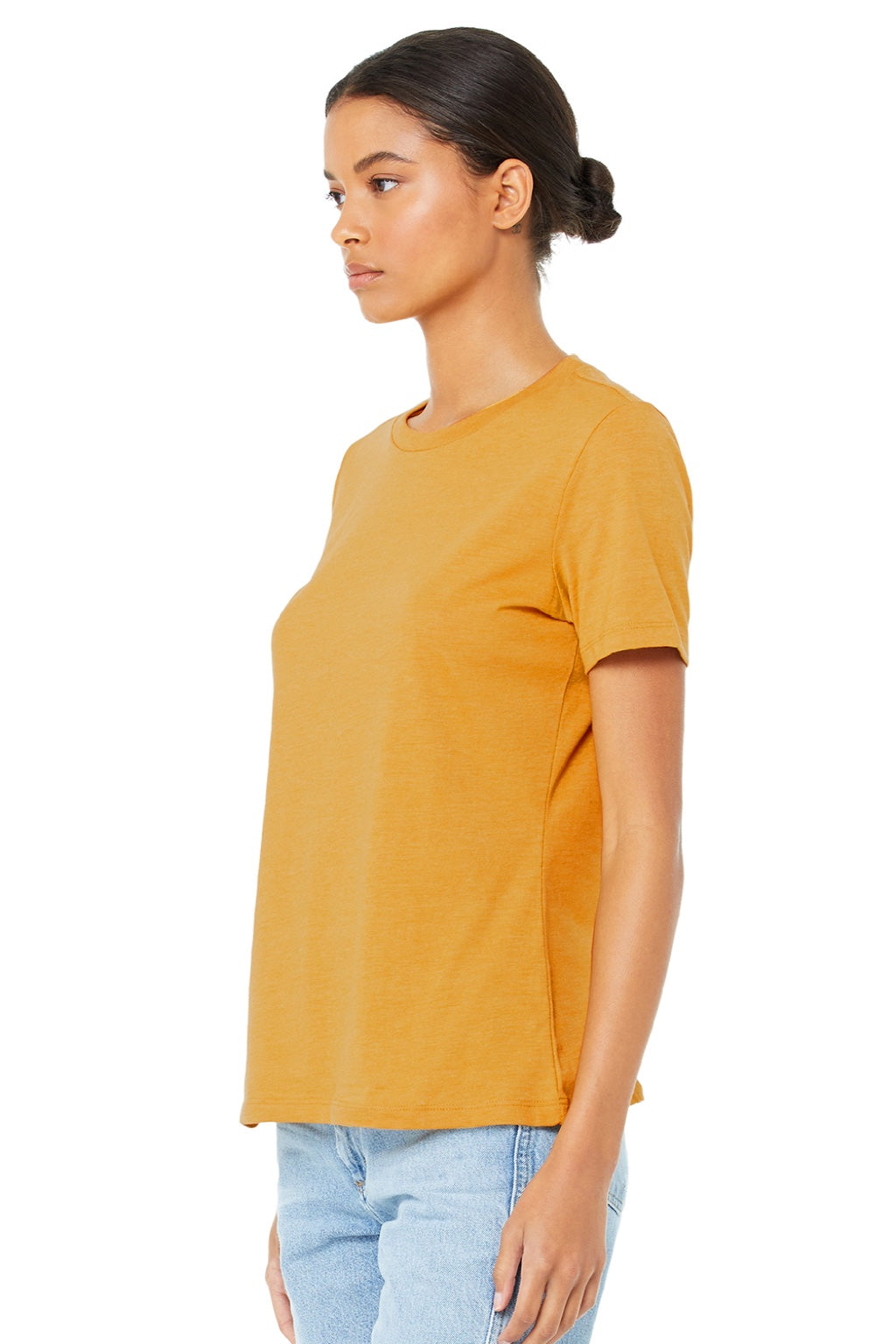 Bella + Canvas BC6400/6400 Womens Relaxed Jersey Short Sleeve Crewneck T-Shirt Mustard Yellow Model 3Q