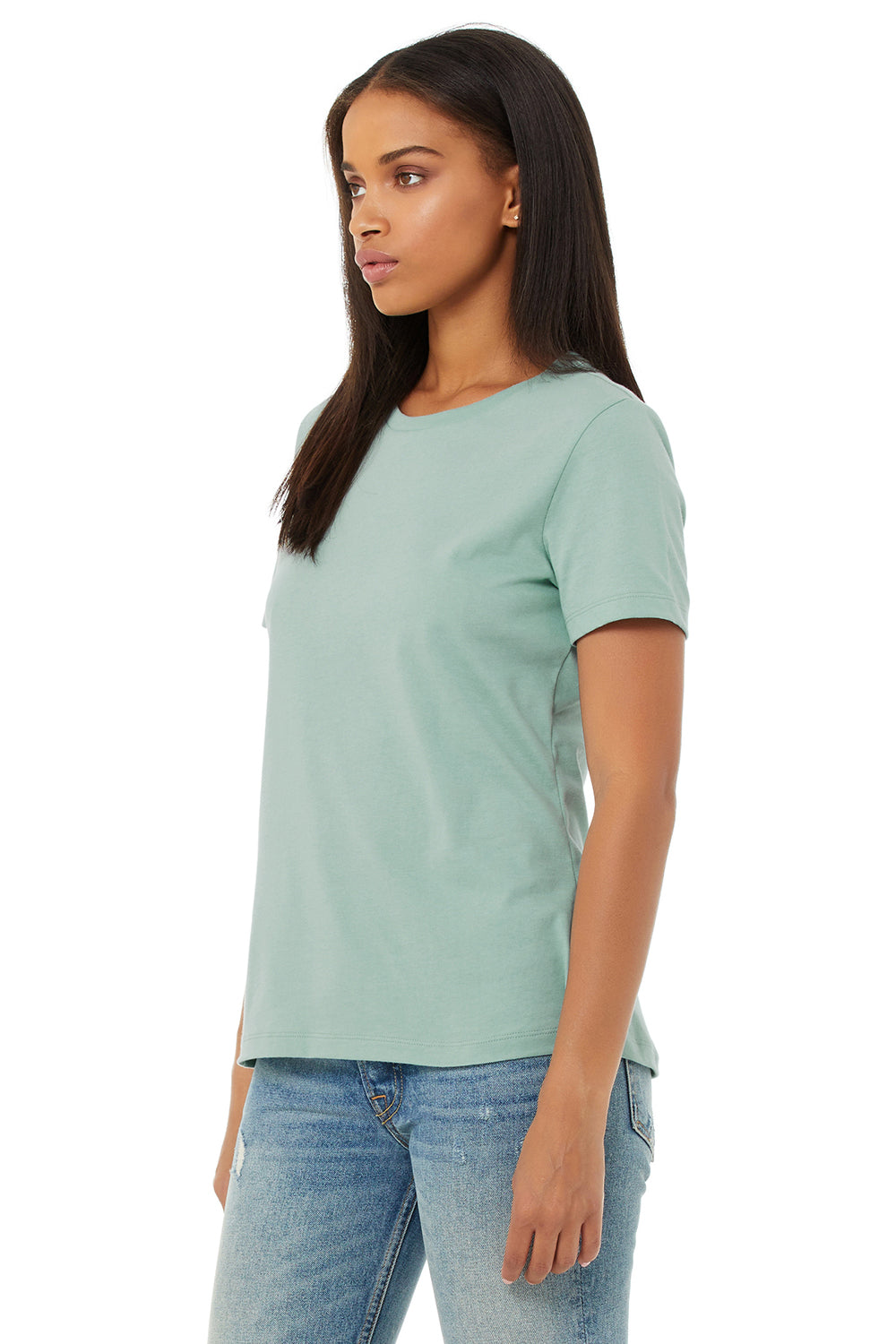Bella + Canvas BC6400/B6400/6400 Womens Relaxed Jersey Short Sleeve Crewneck T-Shirt Dusty Blue Model 3Q