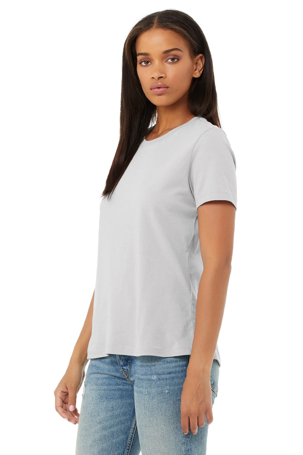 Bella + Canvas BC6400/6400 Womens Relaxed Jersey Short Sleeve Crewneck T-Shirt Solid Athletic Grey Model 3Q